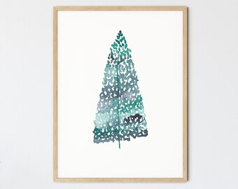 Aquarell Kiefer Baum Print: Minimalistische Weihnachts Wand Kunst (Digitaler Download)
