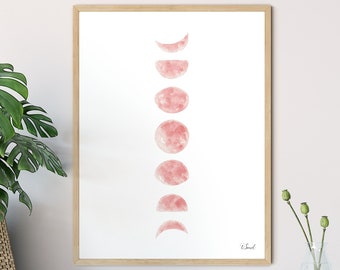 Rosa Mondphasen Aquarell Kunstdruck
