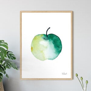 Acquerello murale di mele, stampe artistiche per la cucina, decorazioni in stile fattoria, dipinto di mele della nonna Smith, poster decorativo di mele, regalo per l'insegnante