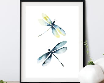 Aquarell Libellen Print: Minimalistische Naturkunst