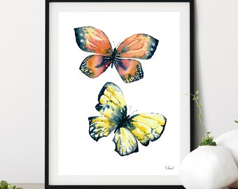 Schmetterling Aquarell Druck: Minimalistische Insekten Kunst, Kinderzimmer Dekor