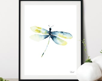 Libelle Aquarell Druck, Gemälde von Tanya Sand/Sandpaper Studio, Wall Art Home Decor