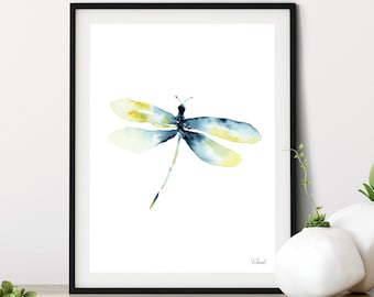 Libelle Aquarell Kunstdruck: Minimalistisches Insekt Wand Dekor