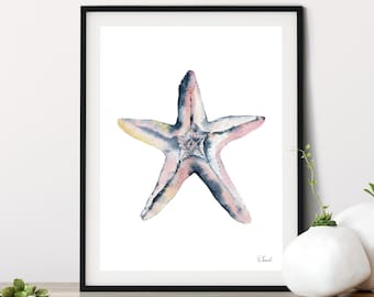 Seestern Aquarell Malerei: Küsten Wand Kunst Druck