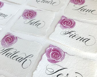 Cartes de lieu de mariage, papier fait main en chiffon de coton, cartes d’escorte, cartes de place à bord ponté, étiquettes de nom de mariage, cartes de place de calligraphie