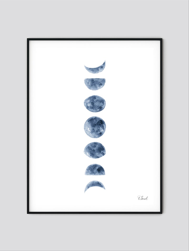 Moon Phases Watercolor Art Print: Blue Lunar Cycle Nursery Decor - Etsy