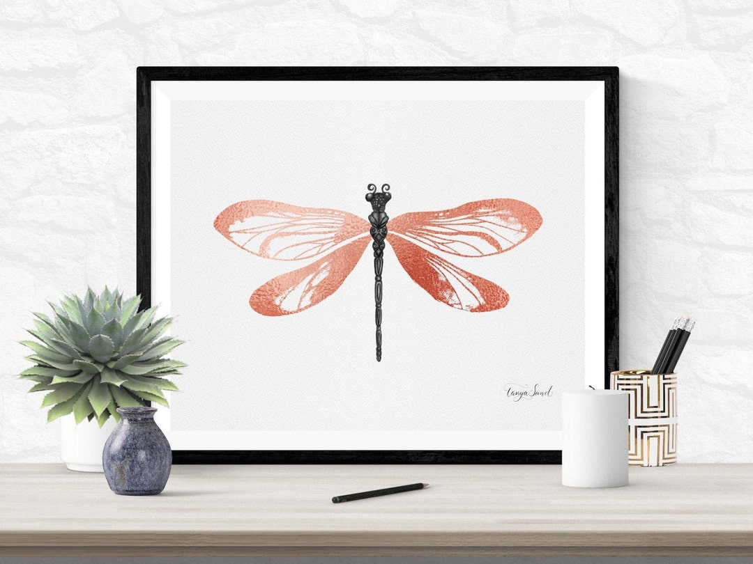 Dragonfly Wall Art Rose Gold Watercolor Dragonfly Digital Etsy España