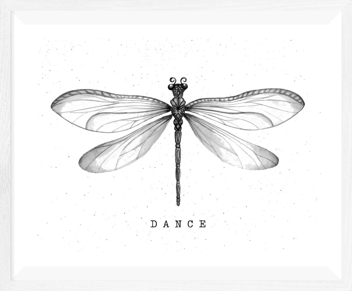 Dragonfly Wall Art, Dragonfly Watercolor, Black and White Decor, Dragonfly Painting, Gift for