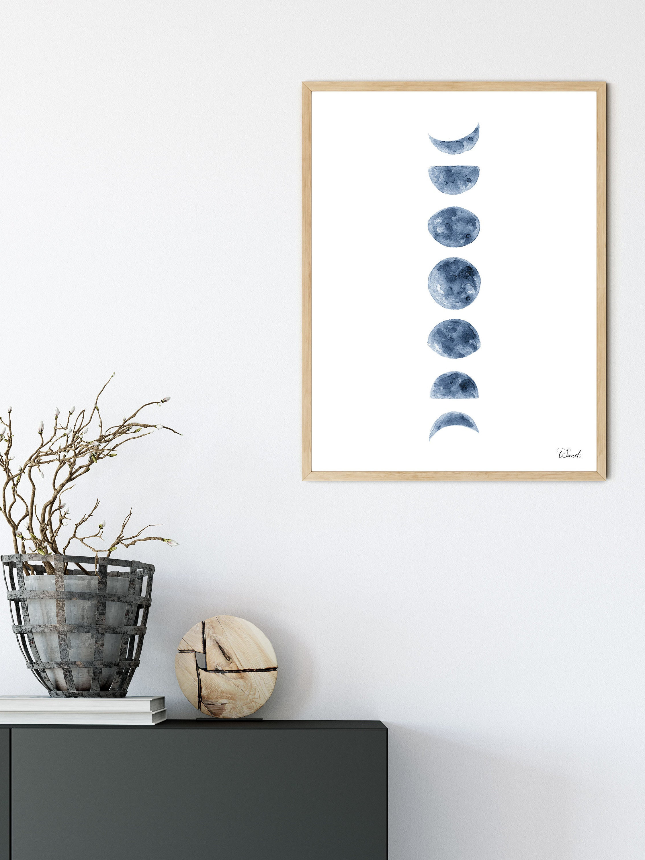 Moon Phases Watercolor Art Print: Blue Lunar Cycle Nursery Decor - Etsy