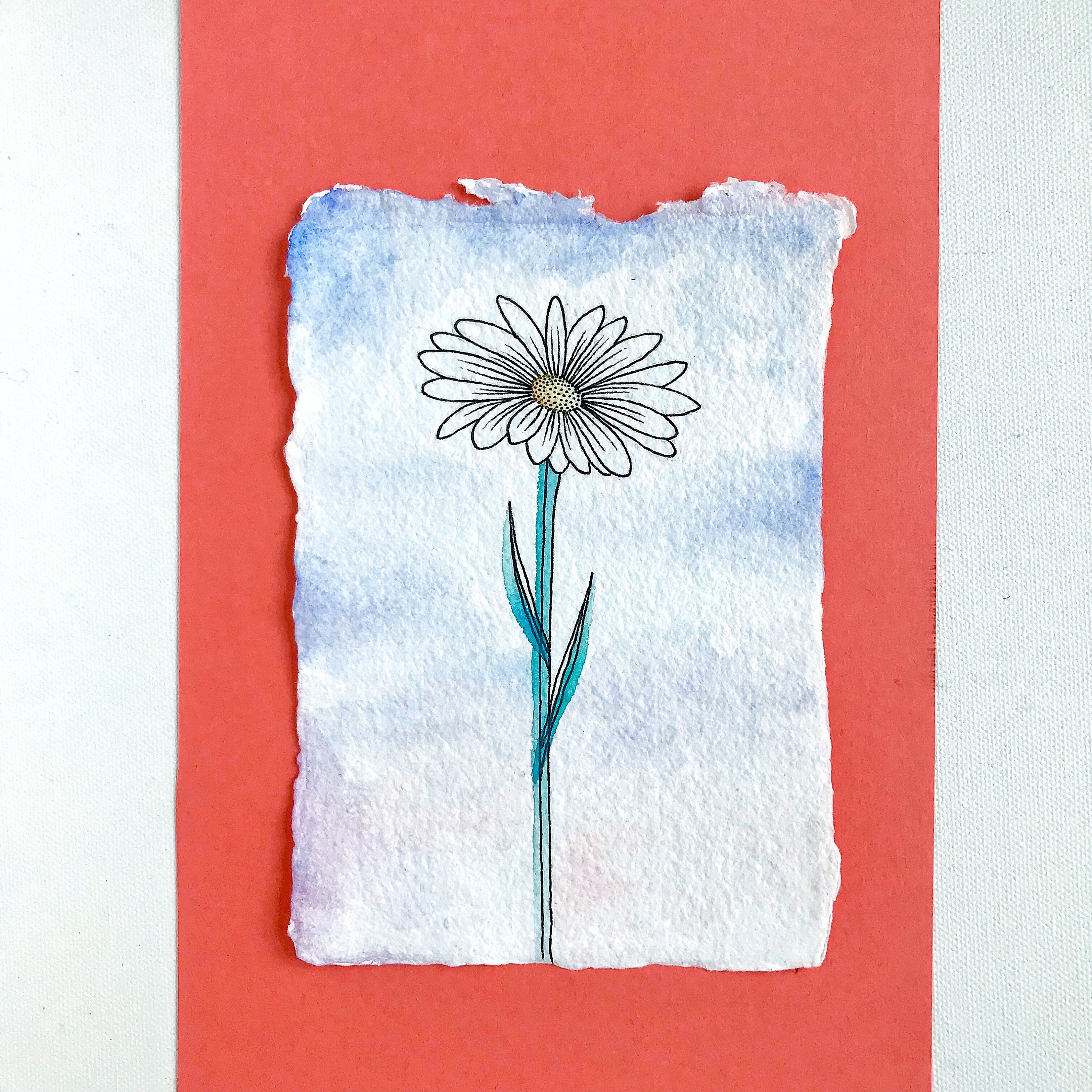 Original Not A Print Daisy Ink Line Art & Watercolour | Etsy