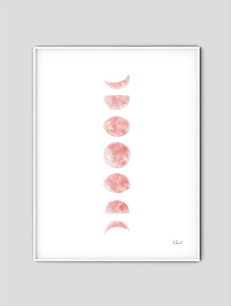 Pink Moon Phases Watercolor Art Print: Boho Lunar Decor - Etsy