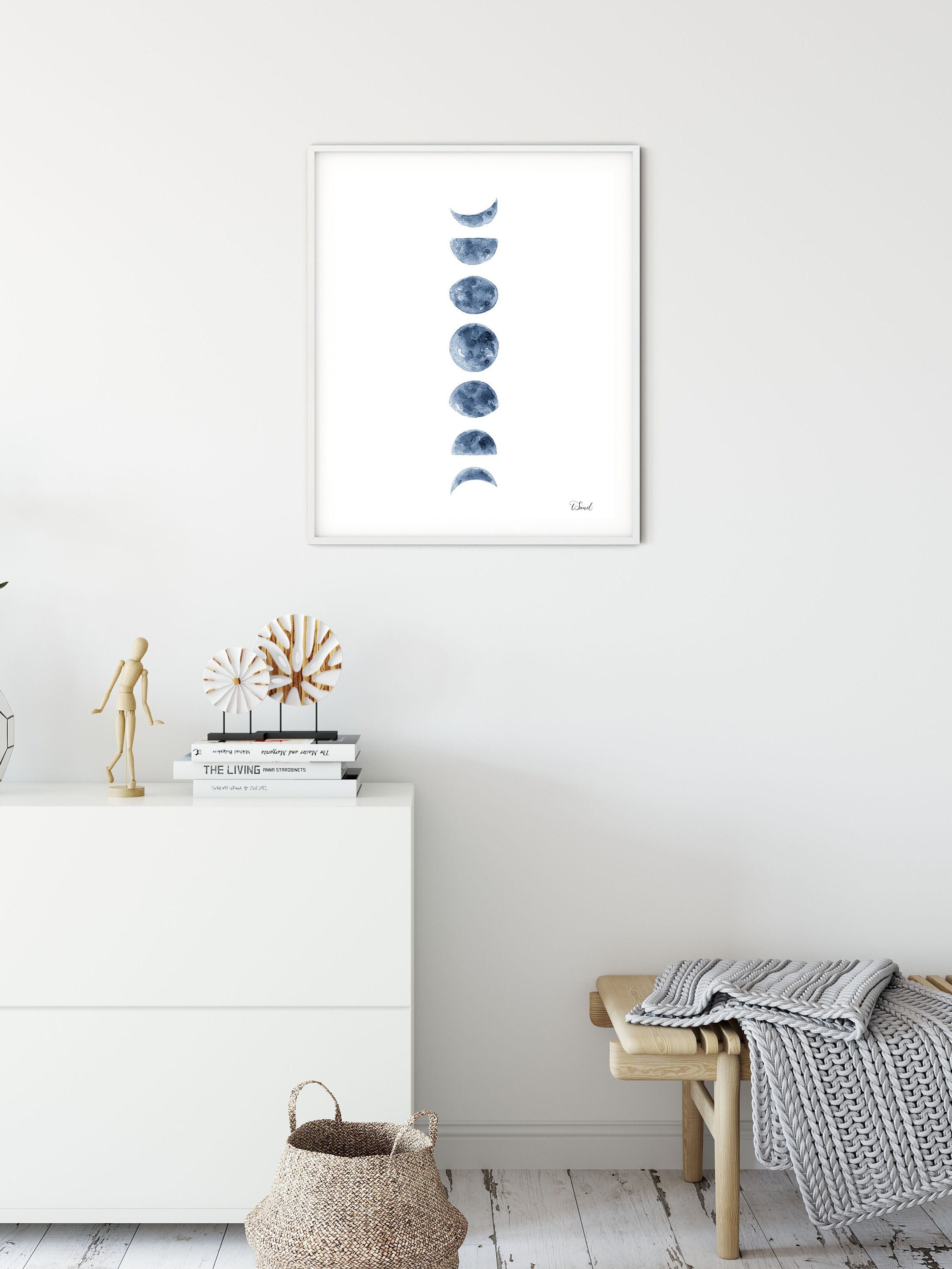 Moon Phases Watercolor Art Print: Blue Lunar Cycle Nursery Decor - Etsy
