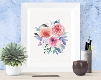 Rose Floral Print, Pink Nursery Decor, Nursery Wall Art, New Baby Gift, Watercolor Flowers, Elegant Floral Art, Bloom Print Art, Printable
