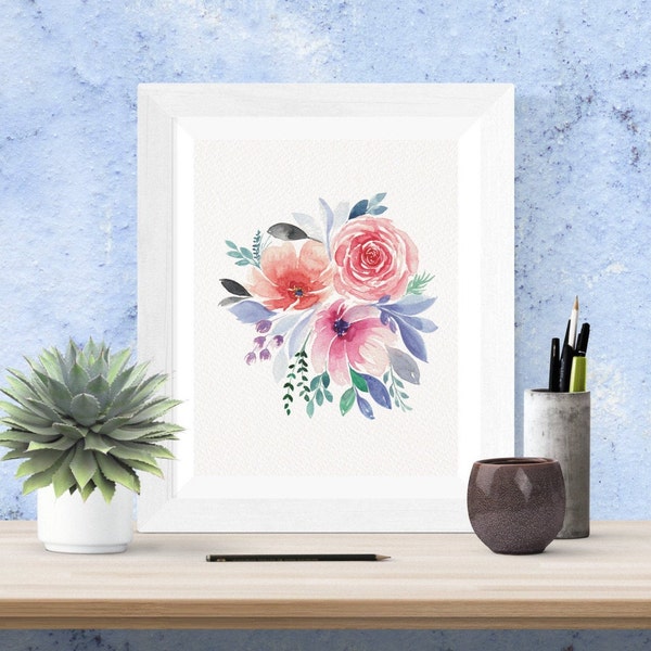 Rose Floral Print, Pink Nursery Decor, Nursery Wall Art, New Baby Gift, Watercolor Flowers, Elegant Floral Art, Bloom Print Art, Printable