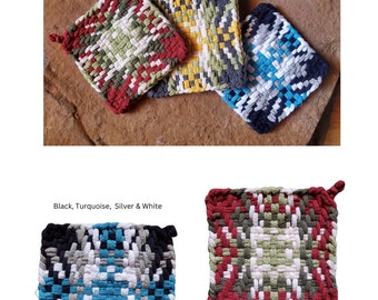 Patrones de tejido en telar para agarraderas de sarga tweed, estilo profesional y tradicional (descarga en PDF).