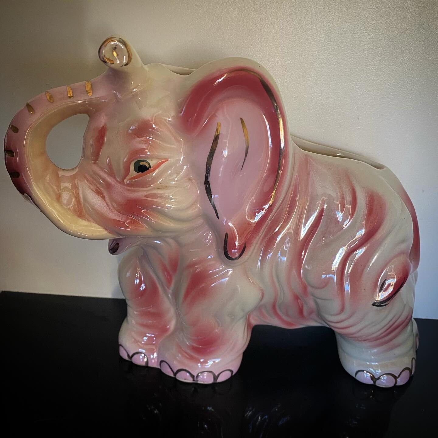 1950s Ceramic Pink Elephant With Gold Accent, Japan 1950s