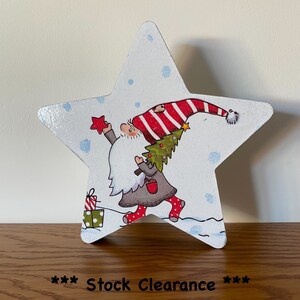 Wooden Star ornament, Christmas decoration, gnome, freestanding