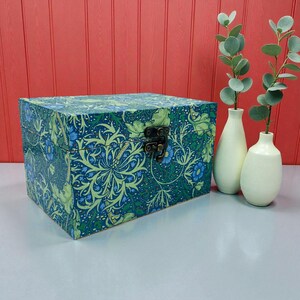 Wooden Box Decoupaged with William Morris inspired Seaweed Design
