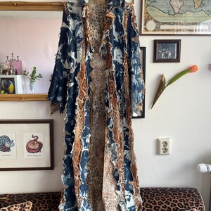 Y2K Avant Garde Long Duster Coat – Leopard Print Denim Patchwork