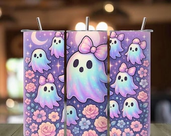 Glow in the Dark Pastel Ghost Tumbler: Kawaii Halloween Stainless Steel Cup