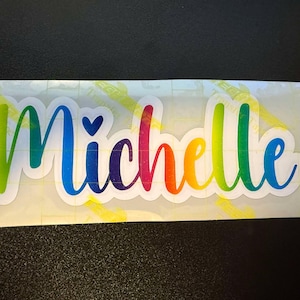 Rainbow Glitter with White Outline Name Decal, Personalized for Water Bottles, Laptop Sticker, Tumbler Decal, Wall Decal