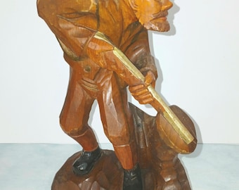 Vintage Hand-Carved Black Forest Wooden Hunter Figurine | Folk Art Huntsman Statue with Rifle | Rustic Cabin Lodge Décor | 10" Tall