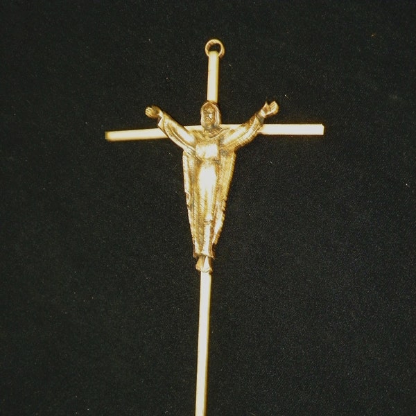 10" Brasstoned Metal Crucifix with Robed Christ on Cross