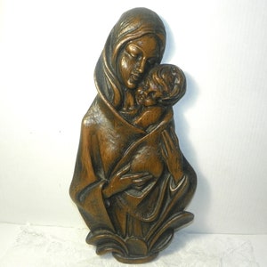 Madonna and Child Faux Wood Wall Hanging Mary and Baby Jesus