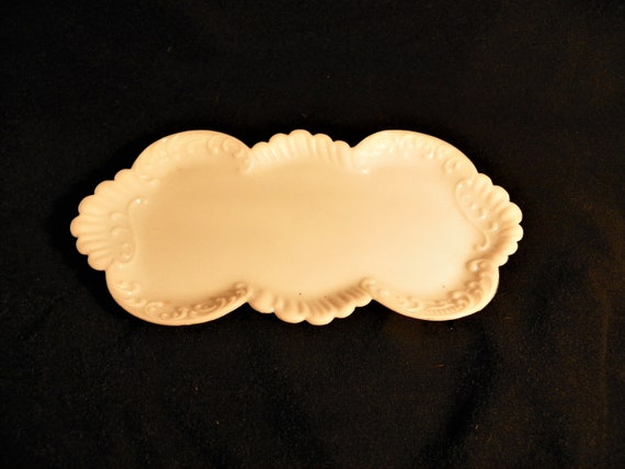 Vintage Victorian Milk Glass Dresser Tray Vanity Trinket
