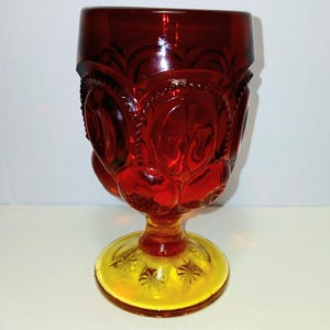 L. E. Smith Amberina Moon and Stars Water Goblet