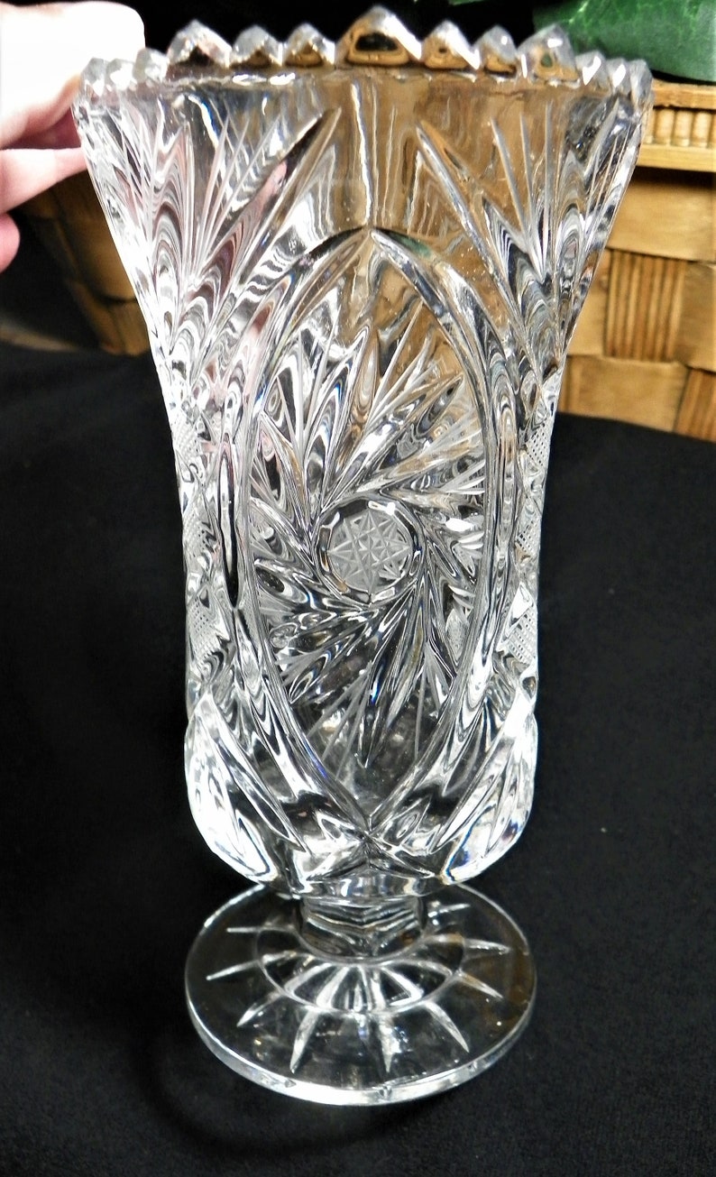 Heavy Crystal Footed Vase with Pinwheel Design Etsy