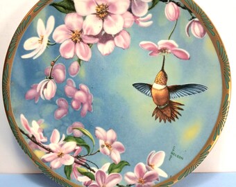 Rufous Hummingbird and Apple Blossoms - Collector Plate by Cindi Nelson | Gems of Nature Hummingbird Series Plate