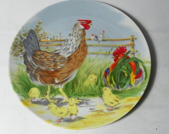 Ensemble de assiettes coq/poulet/poule/poussins de 3/8 de