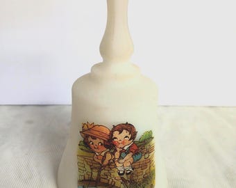Vintage Fenton Custard Glass Campbell Soup Kids Bell 1984, Collectible Satin Glass Bell, Advertising Memorabilia