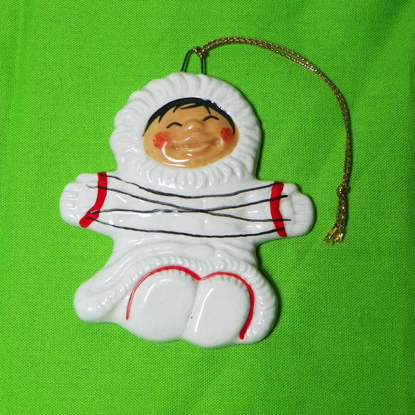 C. Alan Johnson Alaska Snow Babies Eskimo String Ceramic Christmas Tree Ornament 1987