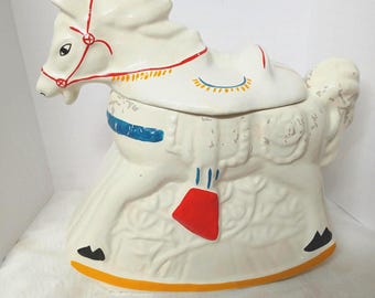 Vintage 1950s McCoy Hobby Horse Cookie Jar – Horse Cookie Jar #20 – Mid-Century Pottery Kitchen Collectible – 10"