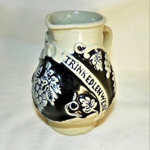 Vintage German Stoneware Wine Pitcher &quot;Auskuhlm Stein&quot; &quot;Trink Edlen Wein&quot;