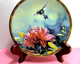 Cindi Nelson “White-eared Hummingbird and Peonies” Collector Plate #4756B | Gems of Nature Series