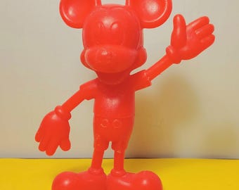 Vintage 1970's Louis Marx Red Mickey Mouse | Red Plastic Disney Character Toy