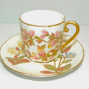 Royal Worcester Blush Ivory Floral Miniature or Demitasse Porcelain Cup and Saucer 3 Oz.