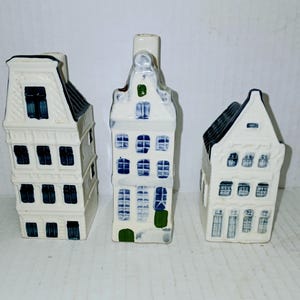KLM BOLS Delft Blue Canal Houses, Dutch, Netherlands, Holland, Amsterdam Row Houses, KLM Business Class Bottle Houses - Set of 3