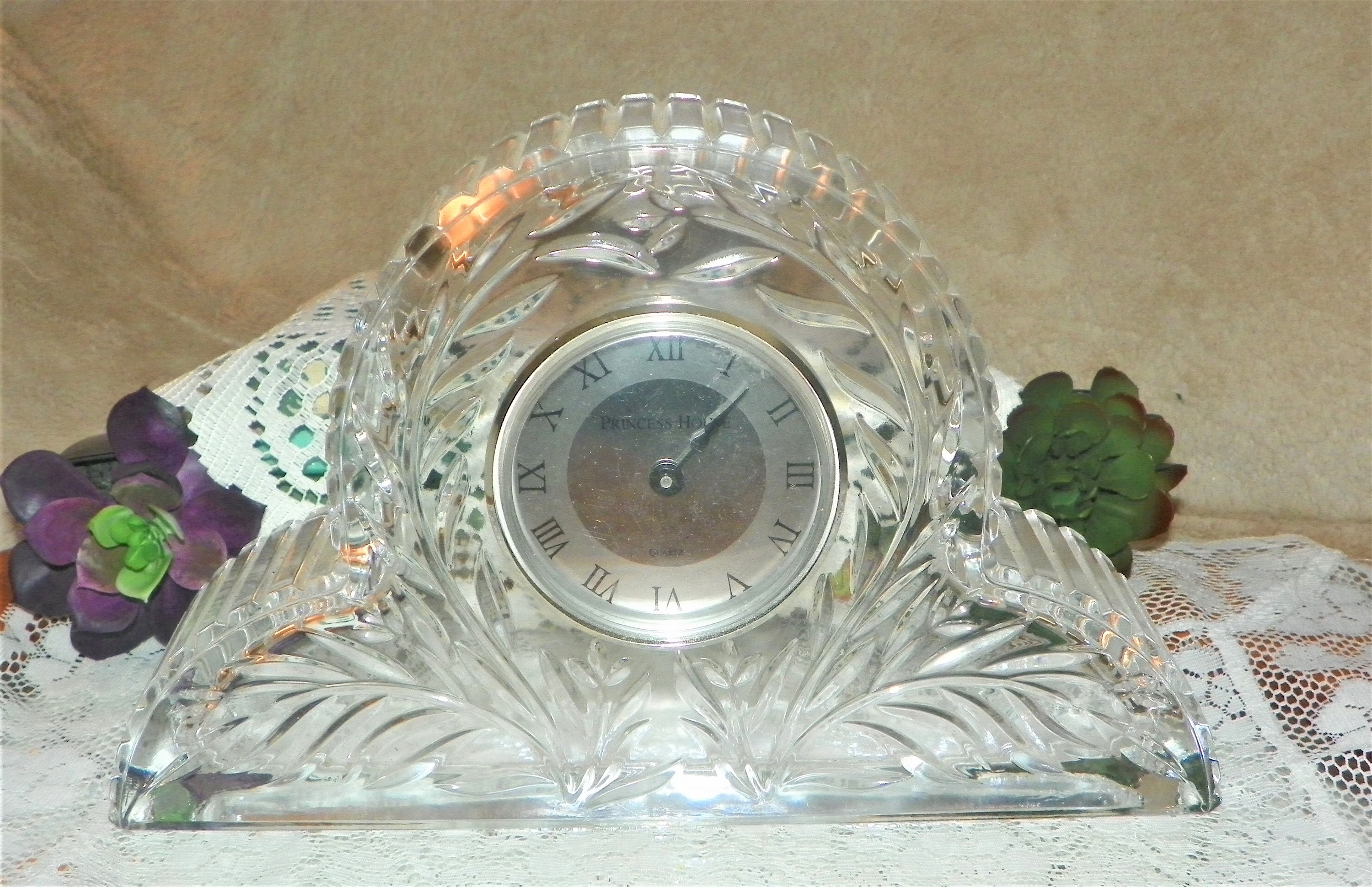 Princess House Lead Crystal Quartz Mantle Clock Wild Flower Etsy