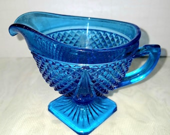Vintage Westmoreland Turquoise English Hobnail Creamer – Blue Milk Glass – 3 1/2" – Mid Century Kitchen Decor