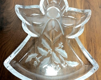 Lenox Holiday Angel Shaped Glass Candy Dish/Christmas Candy Bowl/Holiday Serving Dish/Angel Wing Trinket Dish