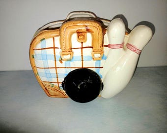 Vintage Rubens Originals Bowling Bag Planter | Made in Japan Ceramic Vase | Mid-Century Bowling Decor | Retro Sports Collectible