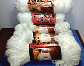 Vintage Aunt Lydia's Craft & Rug Yarn Lot | 5 White Polyester Skeins | Craft Supply for Rugs, Plastic Canvas and Doll Making