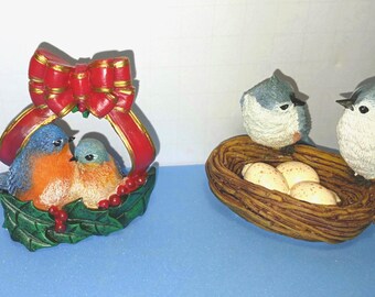 Bradford Exchange Holiday Tweets Songbird Collection Figurines | Bluebirds & Tufted Titmouse Pair | COA Included | Resin Bird Collectibles