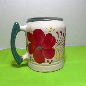Hand Painted Ceramic Clay Beer Mug Mexican Folk Art Pottery