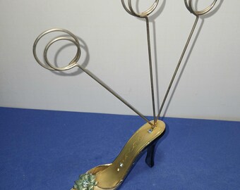 Vintage Decorative Shoe Photo & Memo Holder | Whimsical Desk Clip | High Heel Note Holder | Office and Vanity Decor | 6.75" Tall