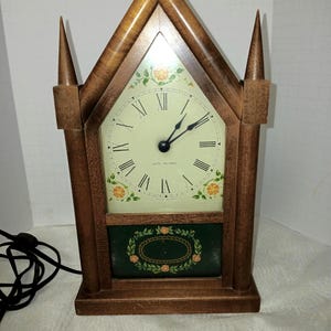 Vintage Seth Thomas Sharon-Echo Electric Mantel Clock | Floral Dial | Cathedral Style Shelf Clock | Working Condition